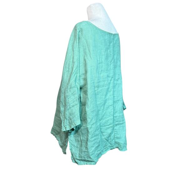 GIUSY Linen Blouse Women M Cyan Italy Boxy Minimalist Quiet Luxury Casual Top - Picture 7 of 10